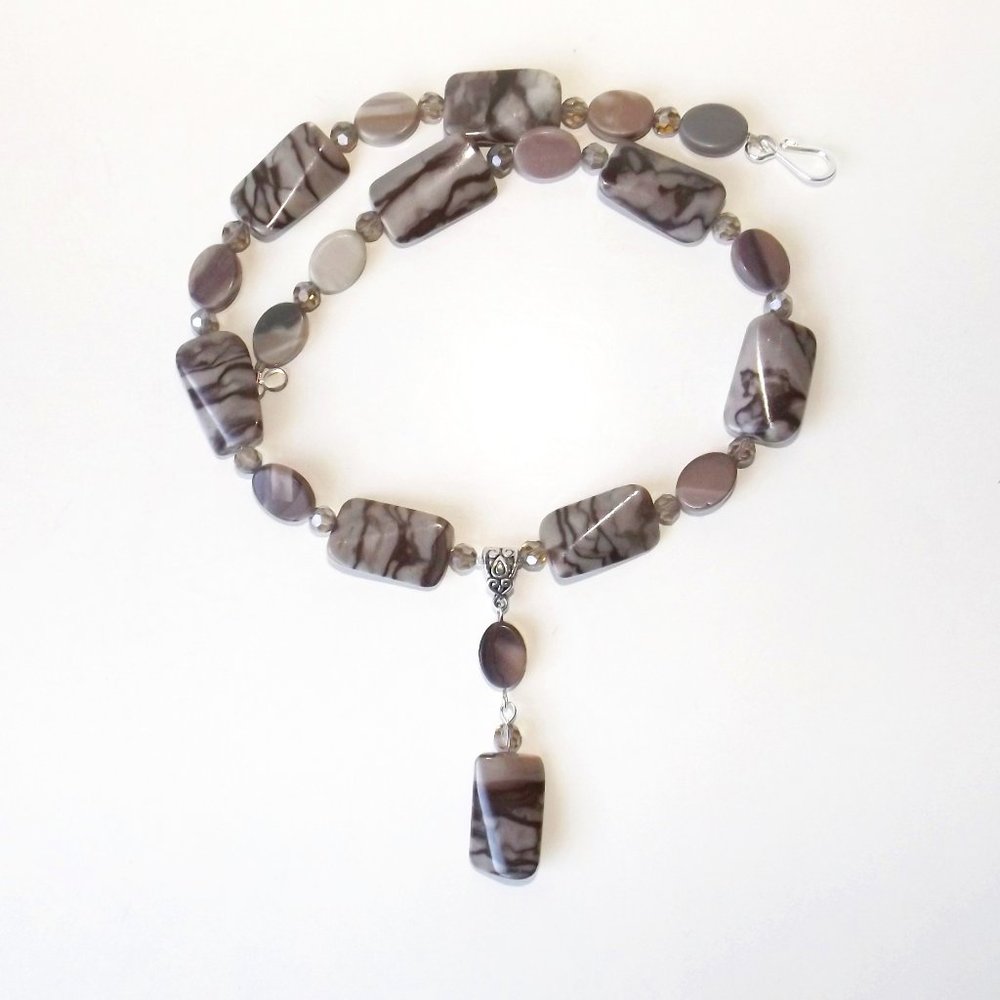 Zebra Jasper necklace, silver plated (#805)